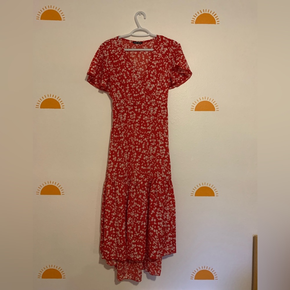 Shein Red and White Floral Floor Length Dress